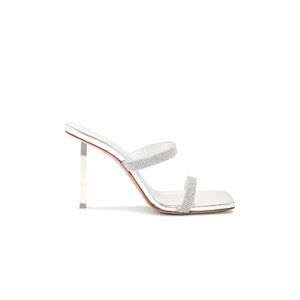 Amina Muaddi Rih Mirror Slipper Mules Metallic Silver Heels